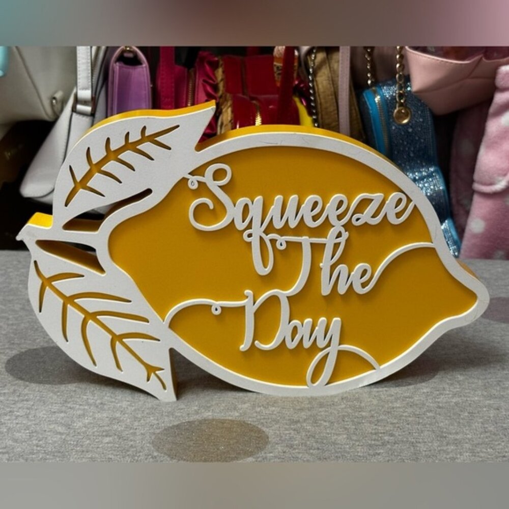 Summer Lemon "Squeeze the Day" Table Shelf Sign Decor